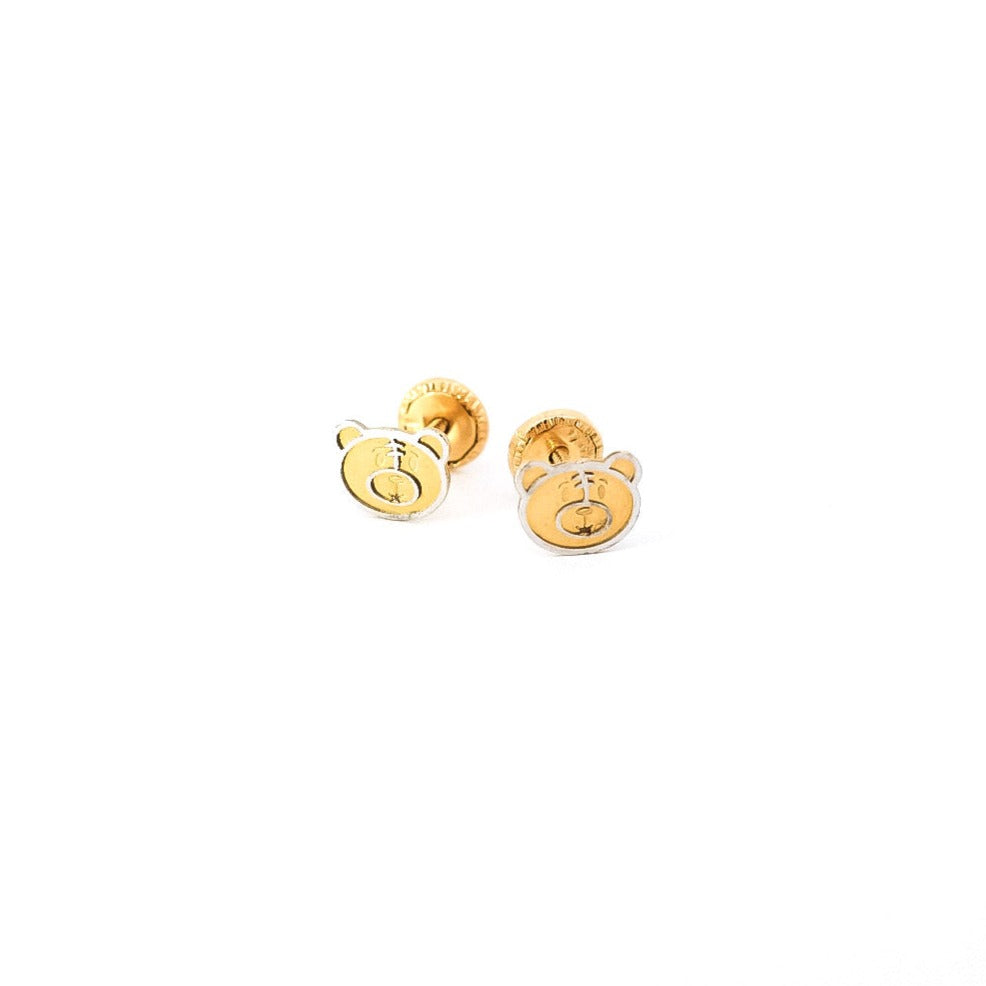 Aretes para bebe en oro amarillo 18kt con diseño de ositos