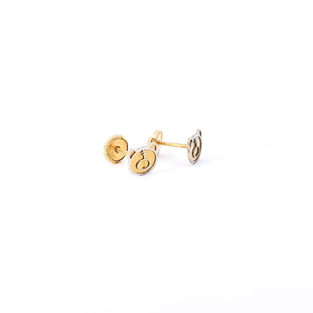 Aretes para bebe en oro amarillo 18kt con diseño de ositos