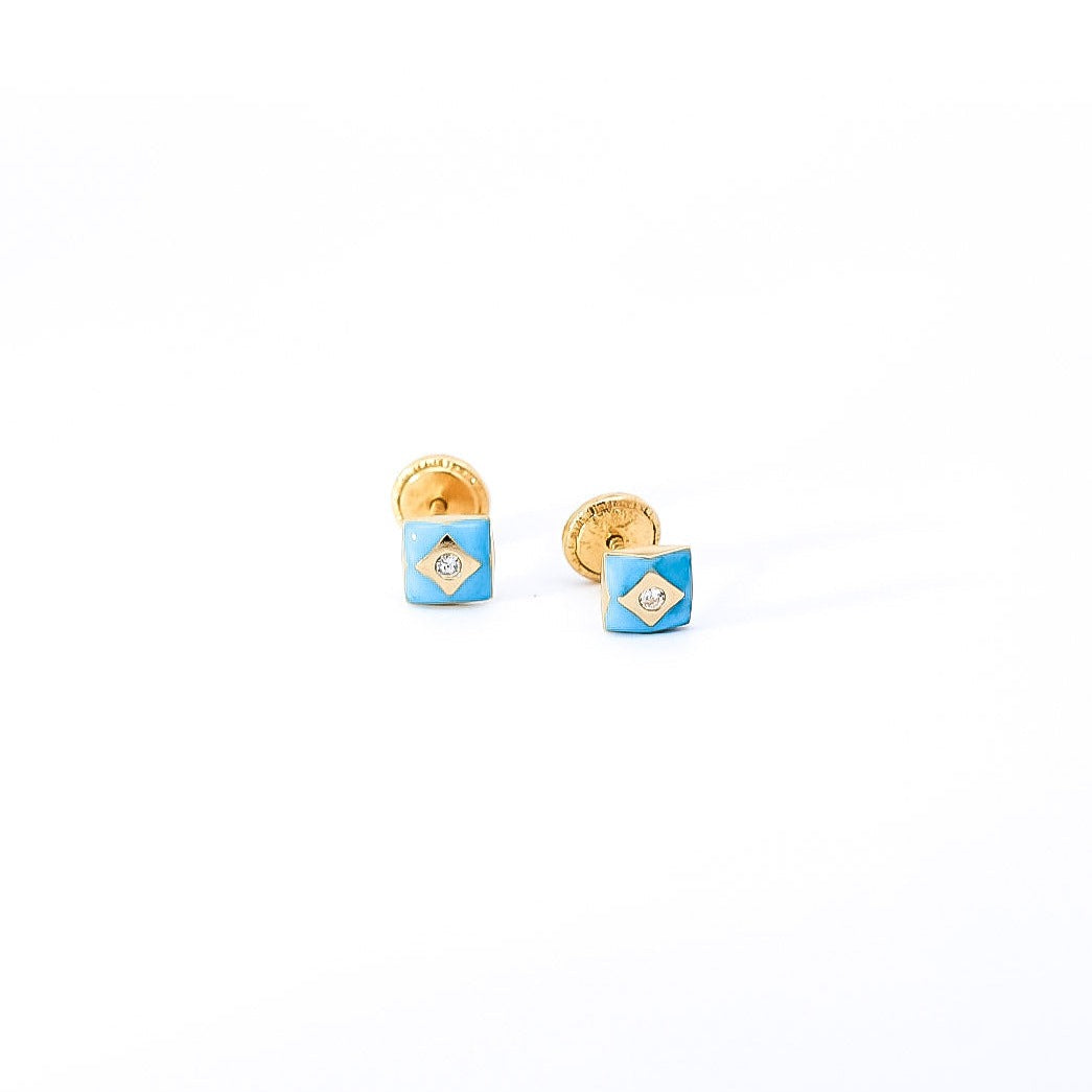 Aretes para bebe en oro amarillo 18kt esmaltado con circones