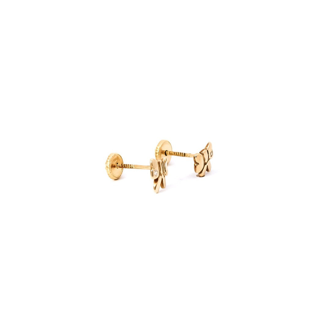 Aretes para bebe en oro amarillo  18kt y  diamantes con diseño de lazos