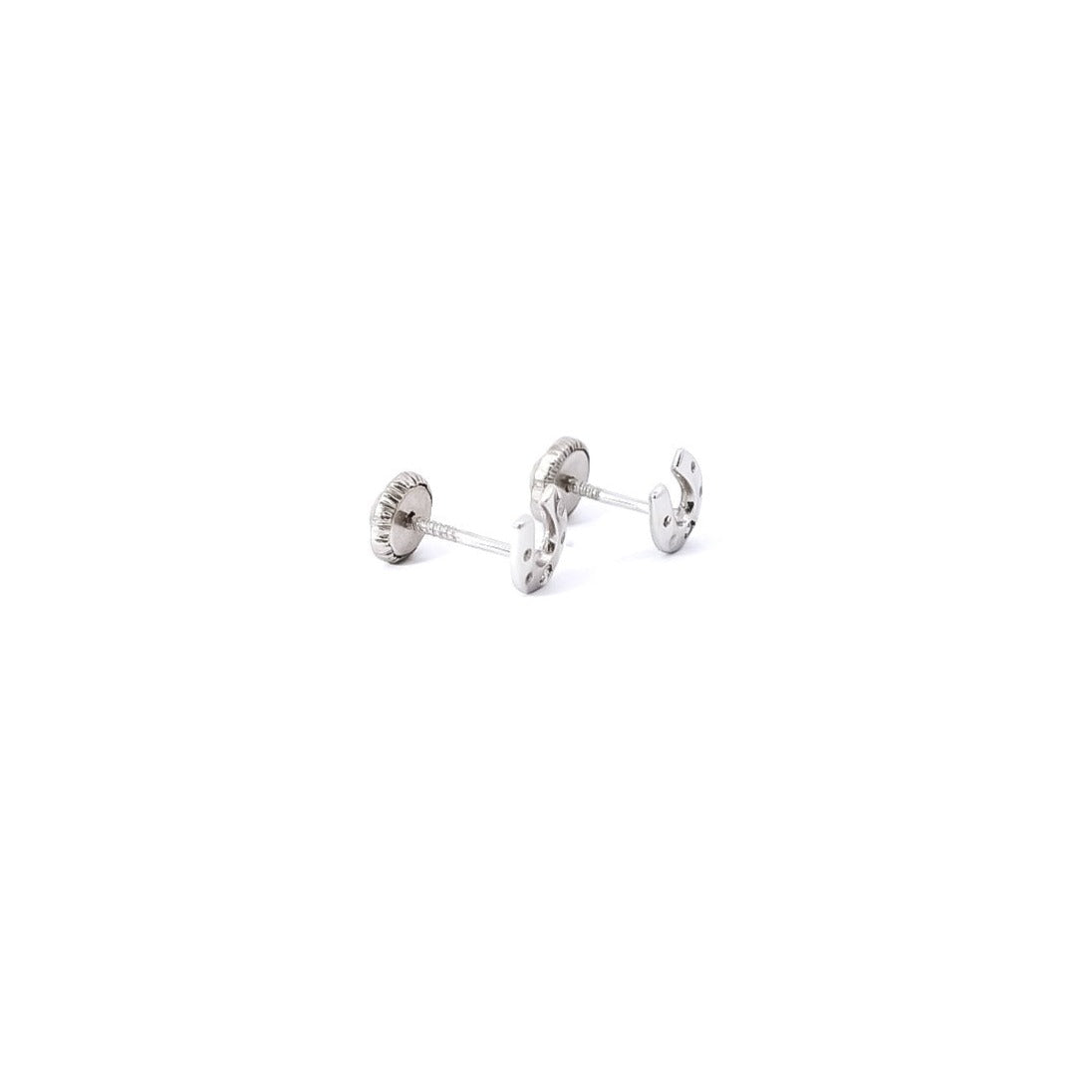 Aretes para bebe en oro blanco 18kt  y diamantes con diseño de herradura