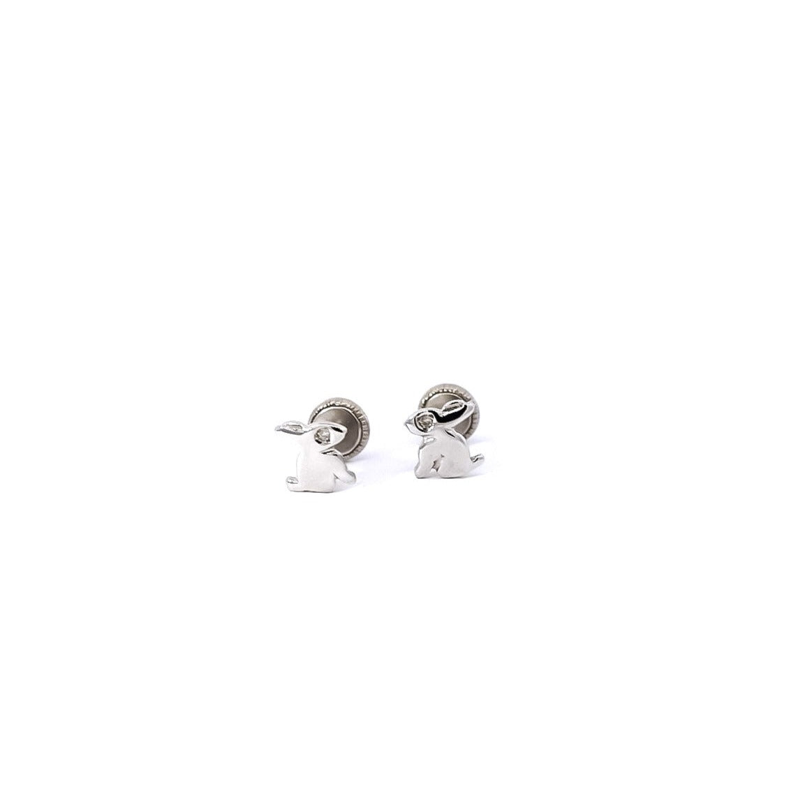 Aretes para bebe en oro blanco 18kt y diamantes  con diseño de conejitos