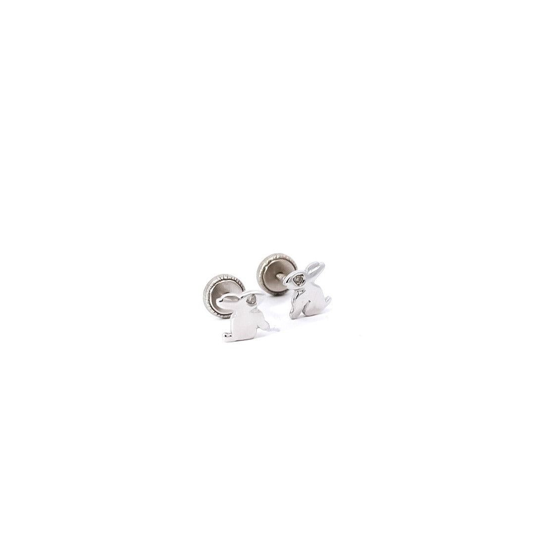 Aretes para bebe en oro blanco 18kt y diamantes  con diseño de conejitos