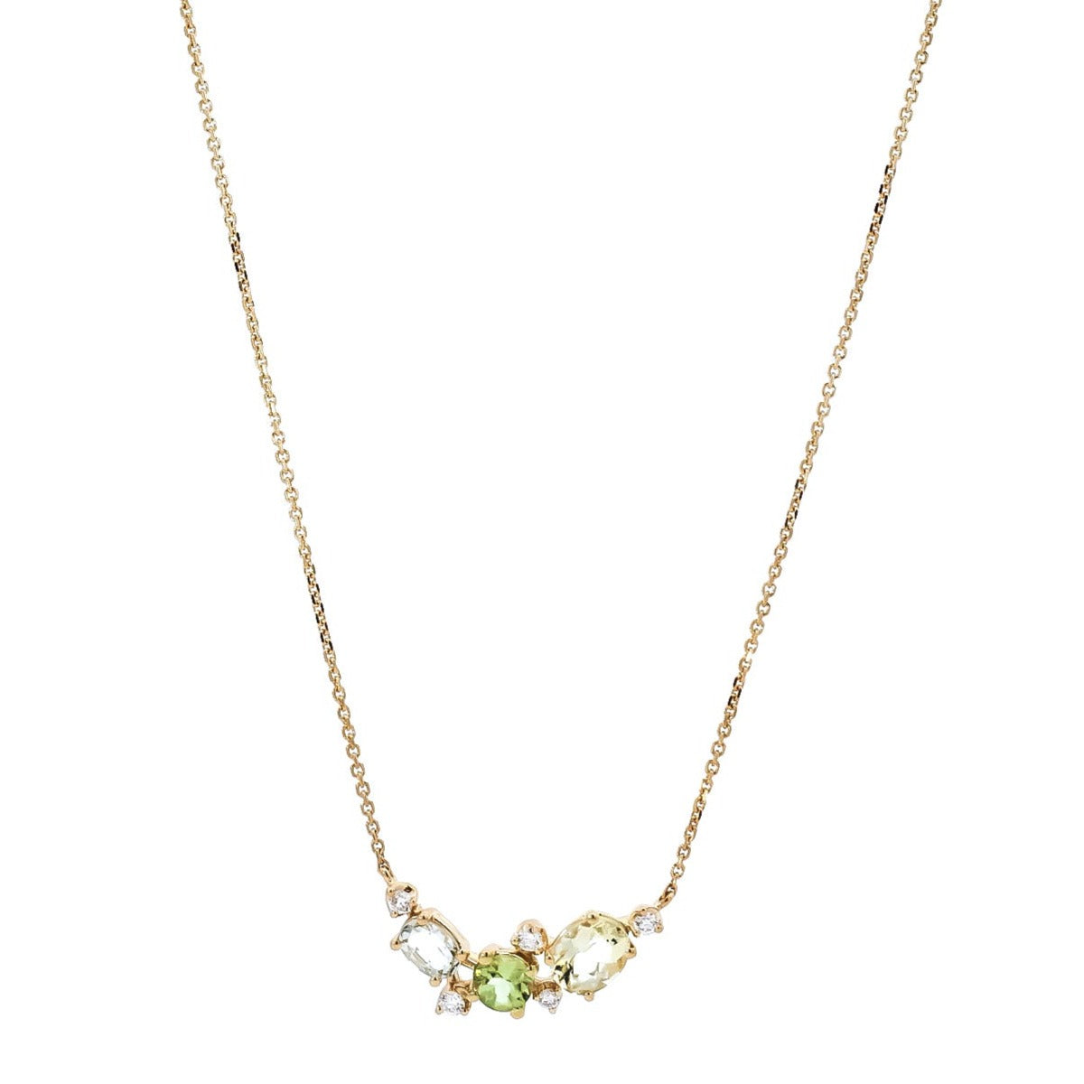 Collar en oro amarillo 18kt con diamantes peridoto y cuarzo