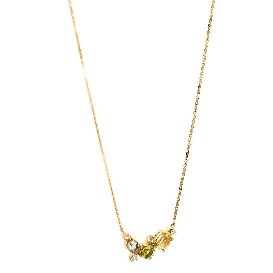 Collar en oro amarillo 18kt con diamantes peridoto y cuarzo