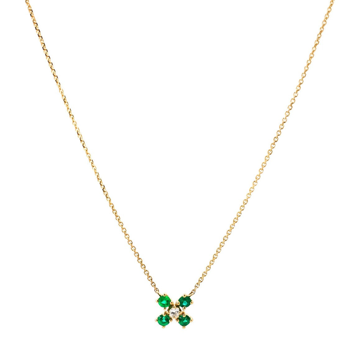 Collar en oro amarillo 18kt  con dije en diamante y esmeraldas
