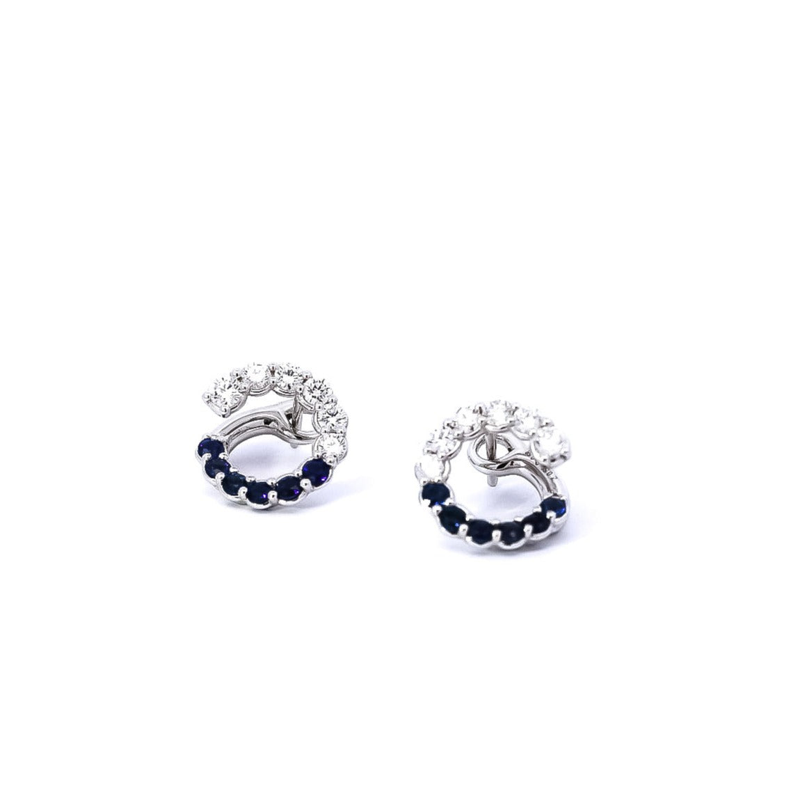 Aretes en oro blanco 18kt  circulares con diamantes y zafiros