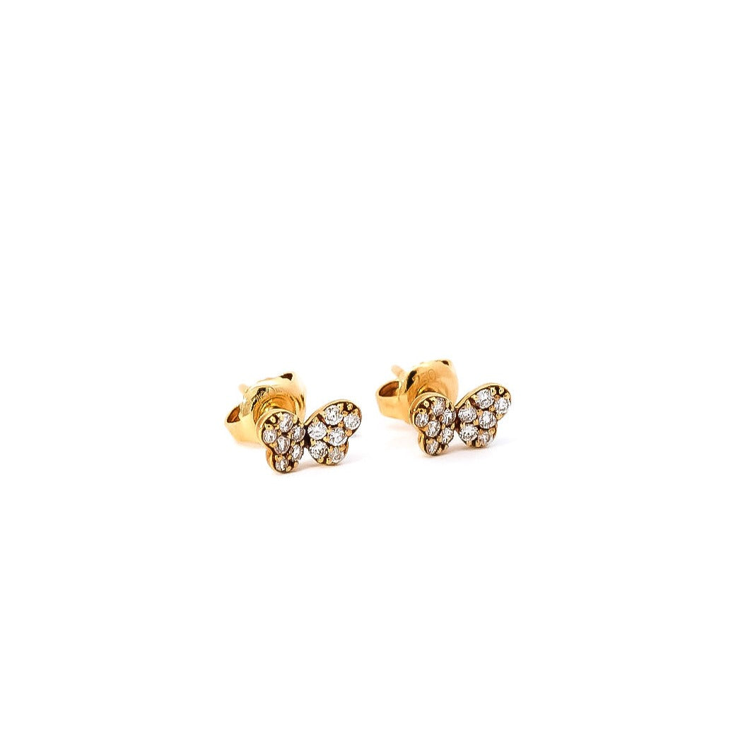 Aretes de oro amarillo en forma de mariposa con diamantes