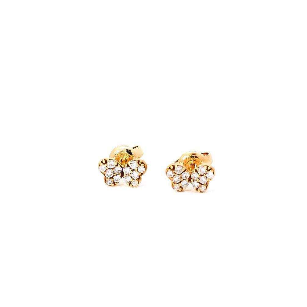 Aretes de oro amarillo en forma de mariposa con diamantes