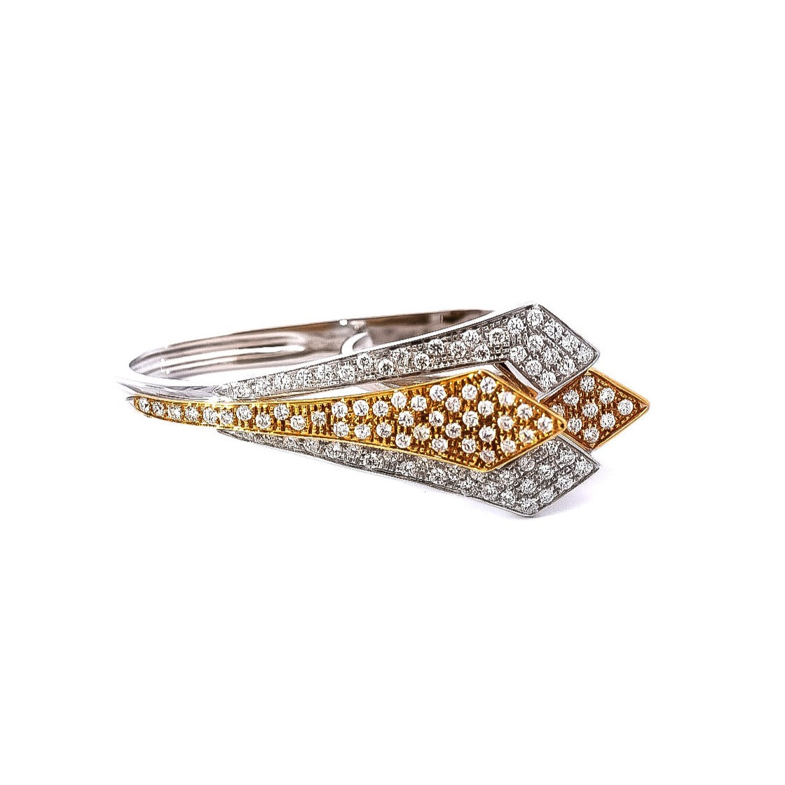 Anillo moderno  en oro blanco y rosa  con diamantes