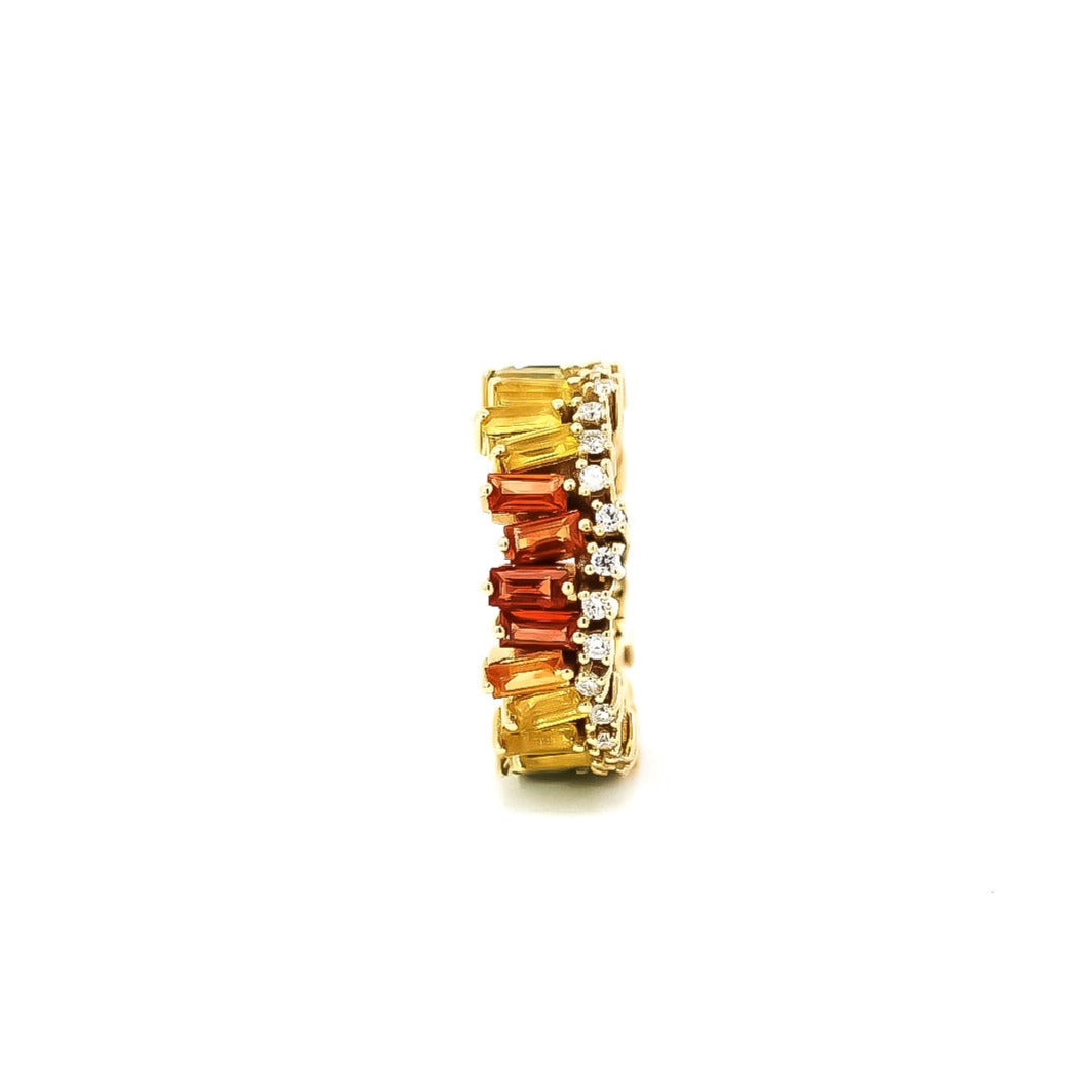 Anillo oro amarillo con diamantes y zafiros en corte baguette