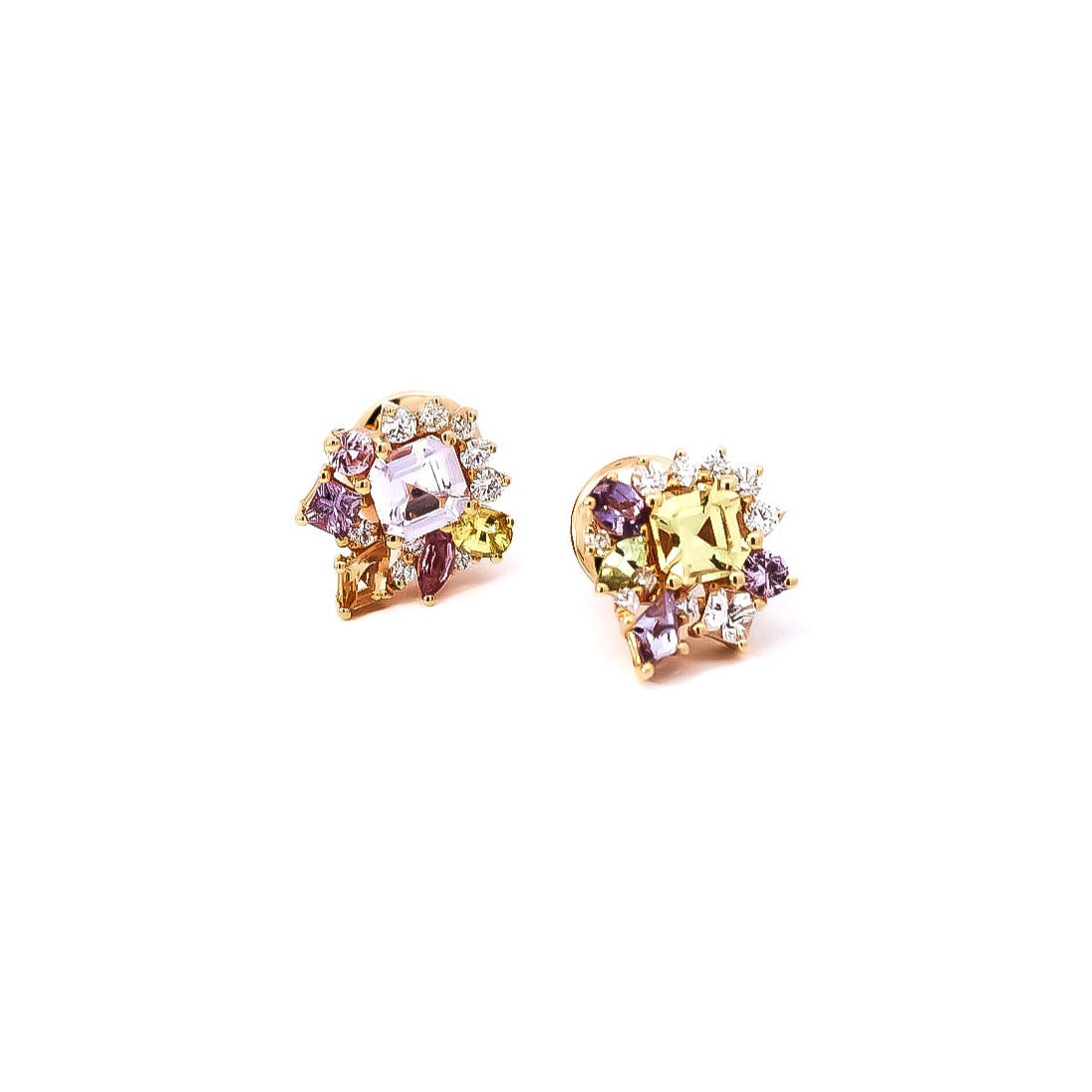 Aretes oro amarillo 18kt con diamantes y zafiros