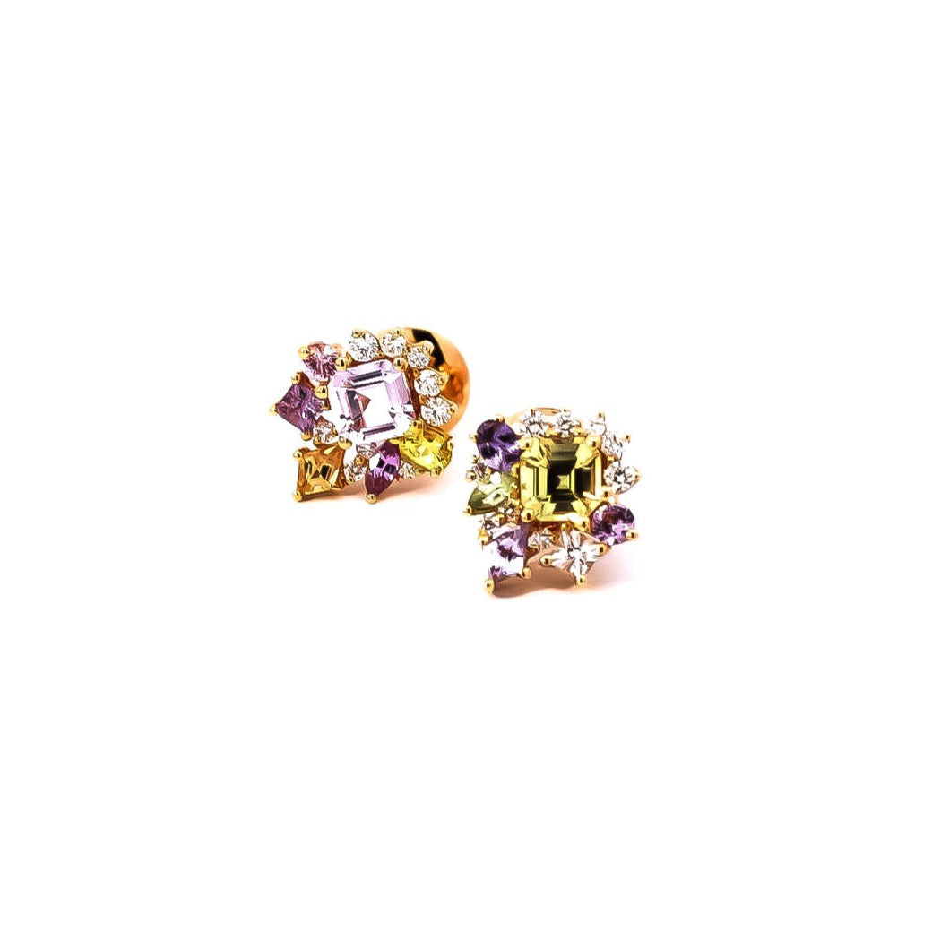 Aretes oro amarillo 18kt con diamantes y zafiros