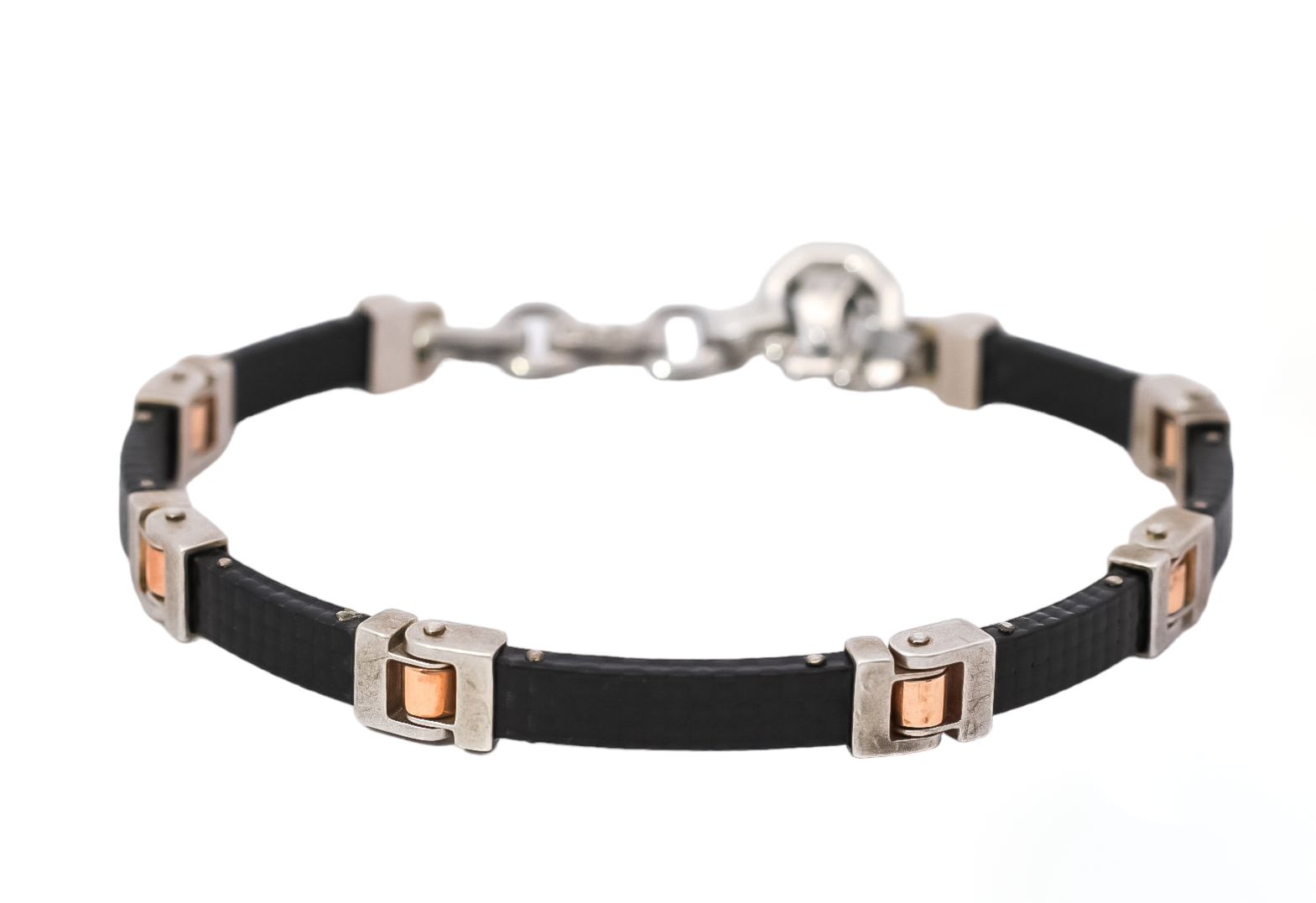 Pulsera de caballero en acero oro rosa  fibra de carbono y diamante