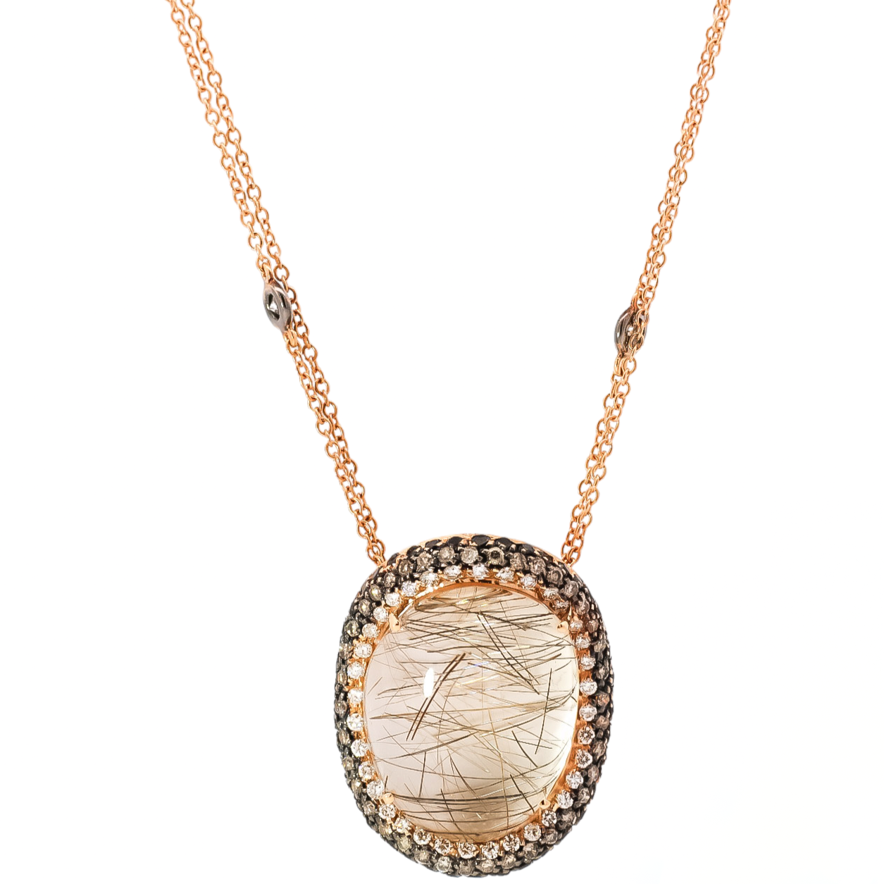 Collar en oro amarillo 18kt con cuarzo rutilado y diamantes