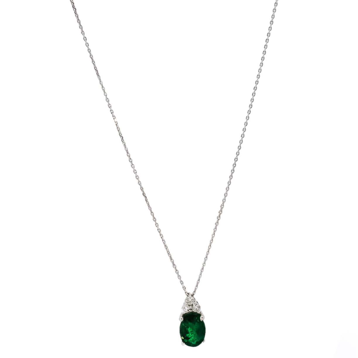 Collar oro blanco 18kt con diamantes y esmeralda corte ovalada