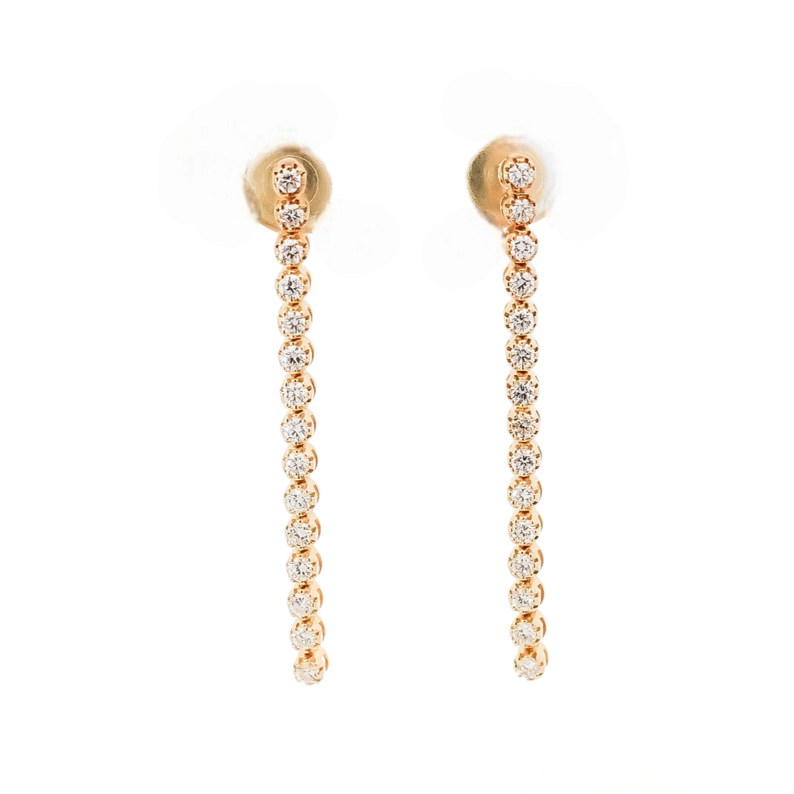 Aretes tenis largos una linea en oro amarillo 18kt con diamantes