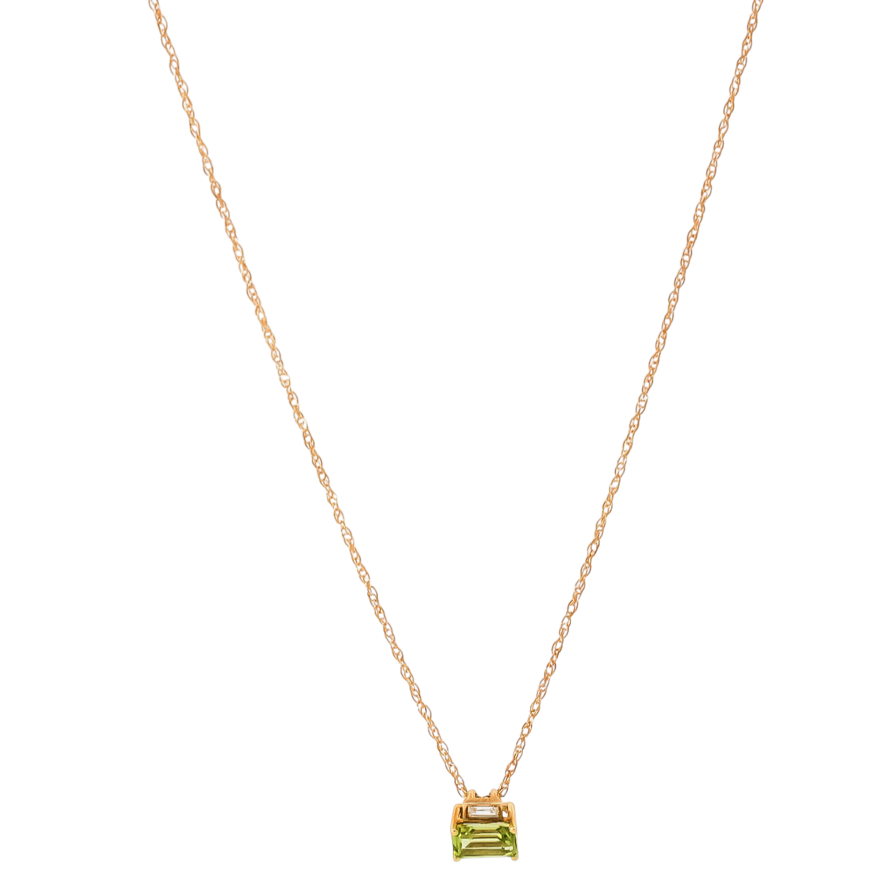 Collar oro amarillo 18kt con dije en Peridoto corte baguette