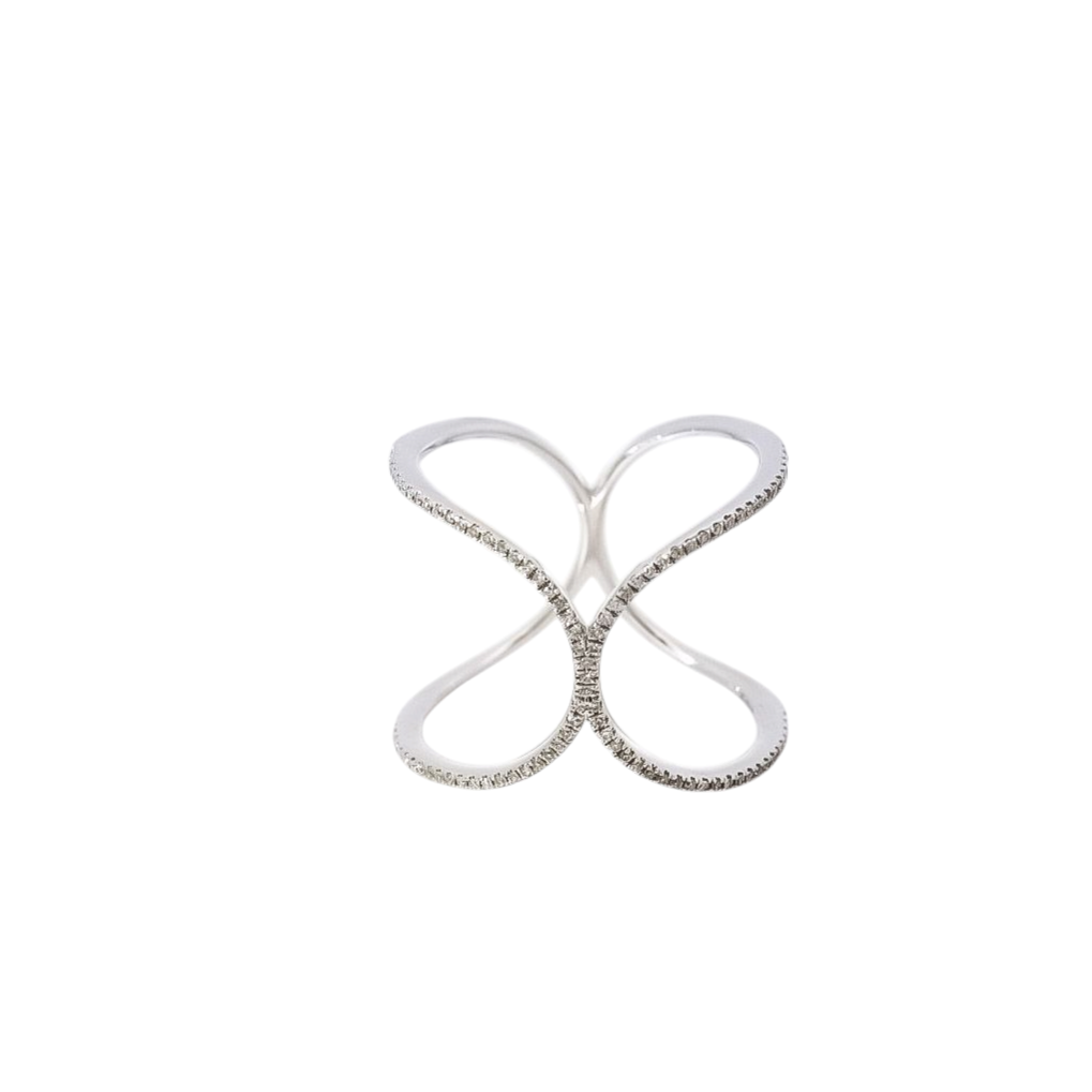 Anillo oro blanco diseño de dos líneas entrelazadas de diamantes
