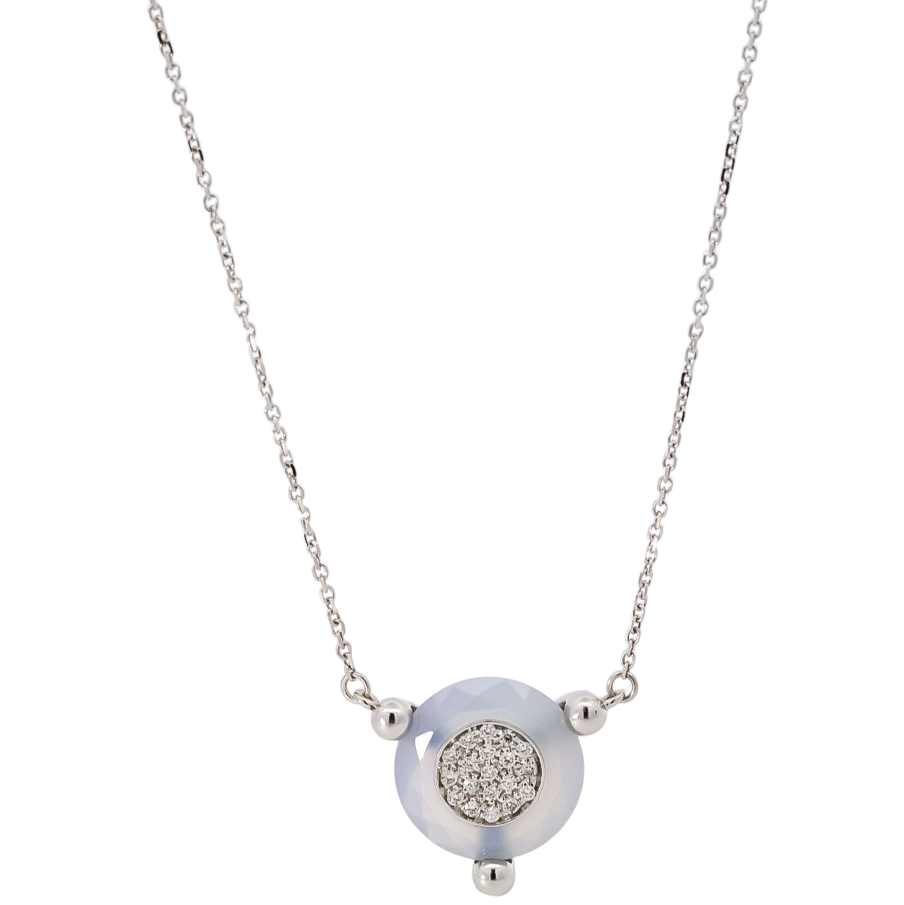 Collar oro blanco 18kt con diamantes y calcedonia