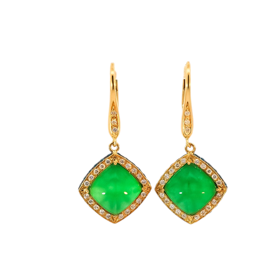 Aretes oro amarillo 18kt con diamantes y jade