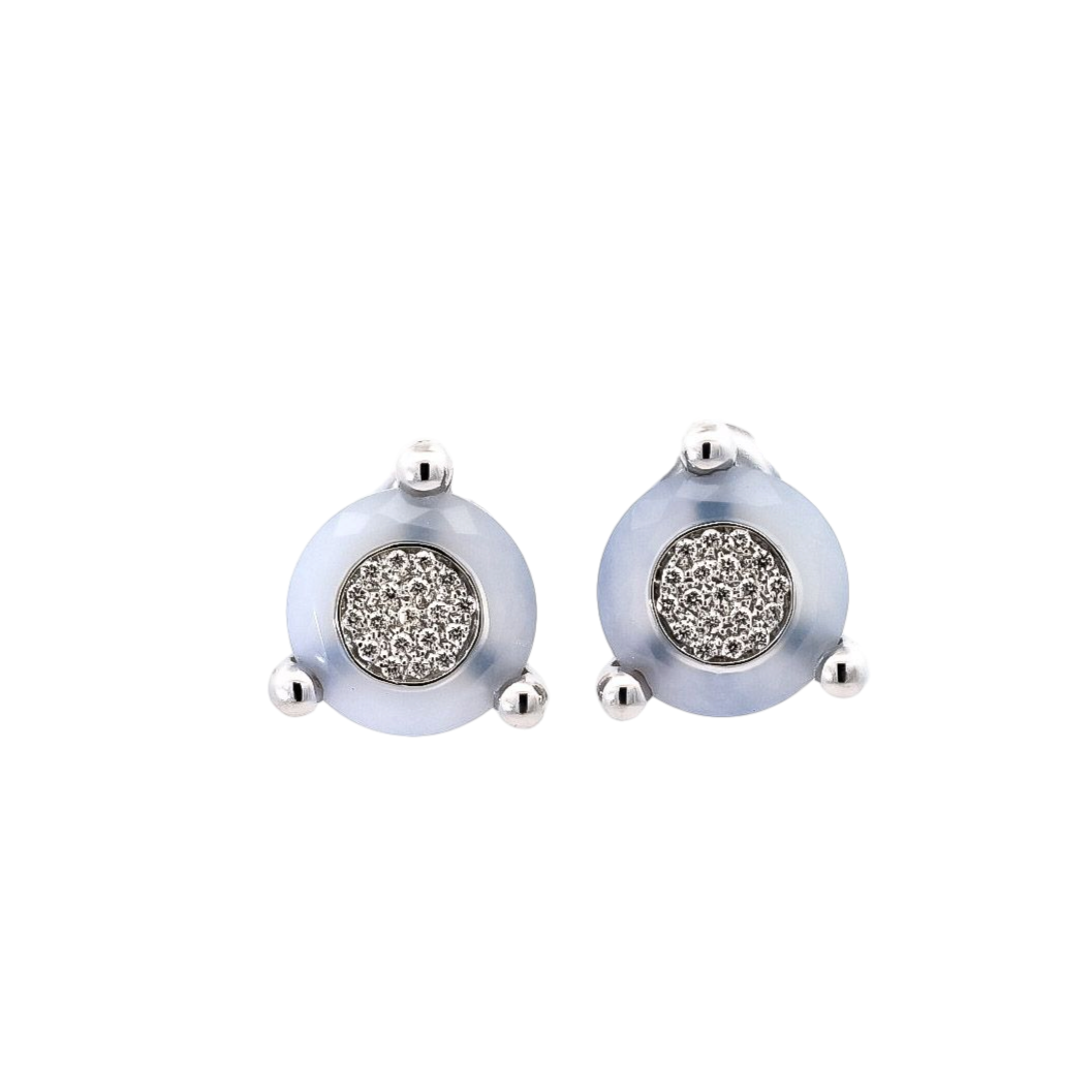 Aretes oro blanco 18kt con diamantes calcedonia