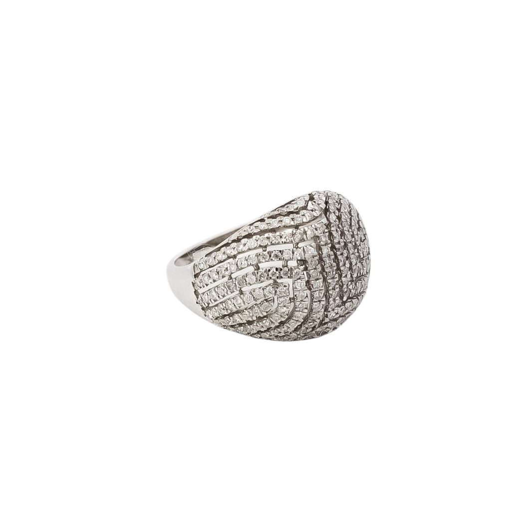 Anillo ancho oro blanco con diamantes en líneas