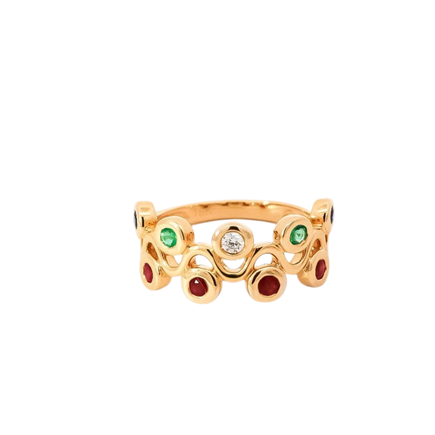 Anillo oro amarillo  de dos líneas en diamante y Zafiros