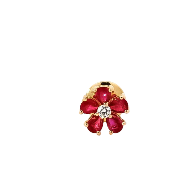 Ear cuff oro amarillo diseño de flor  con diamante y rubís