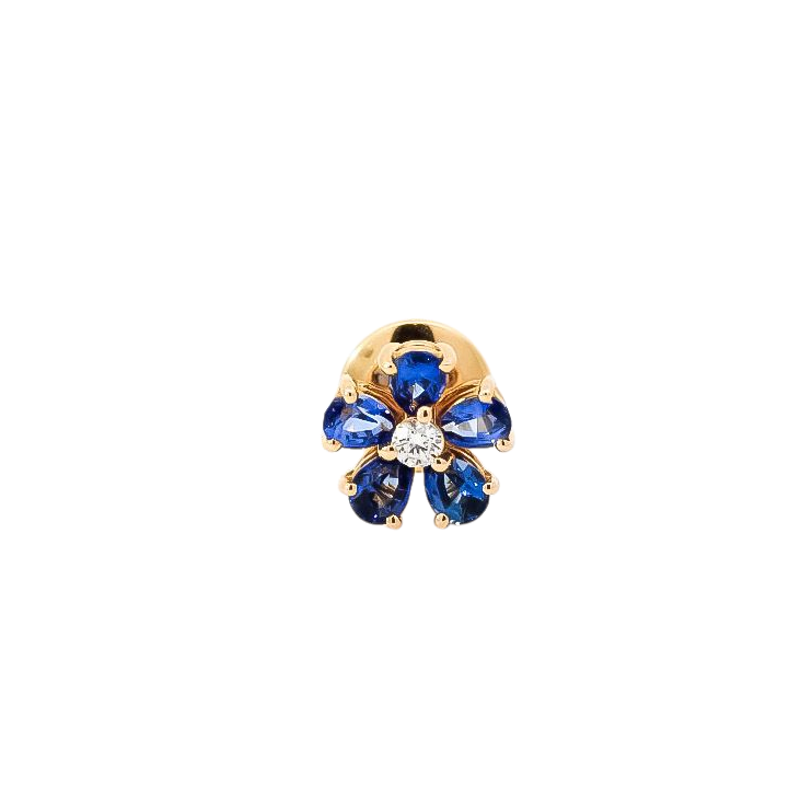 Ear cuff oro amarillo  diseño de flor  con diamante y zafiros