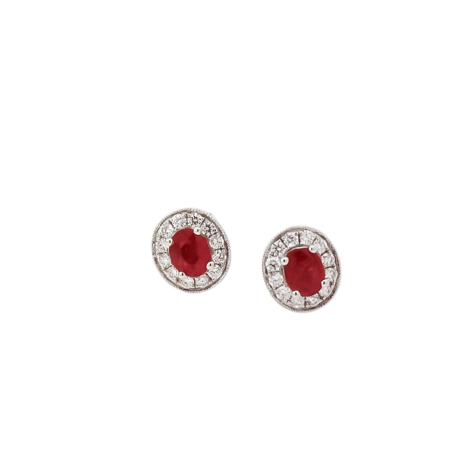 Aretes oro blanco 18kt con diamantes y rubis