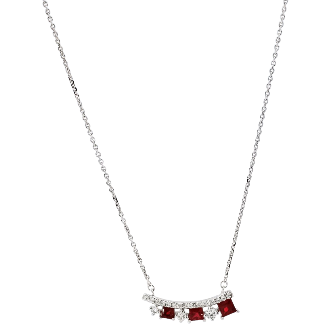 Collar oro blanco 18kt con dije de línea de diamantes y rubis