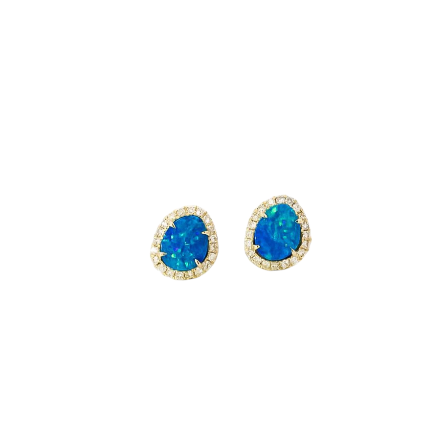 Aretes oro amarillo 14kt en diamantes y ópalo