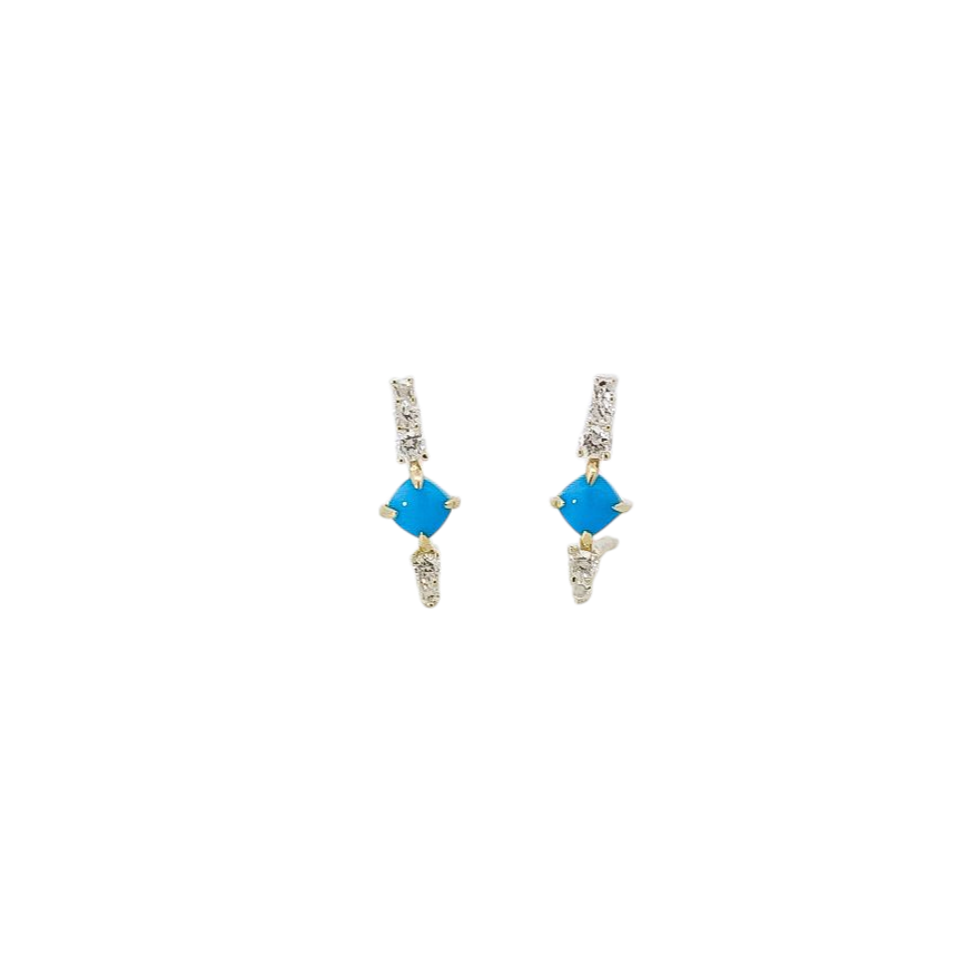Aretes oro amarillo 14kt con diamantes y turquesas