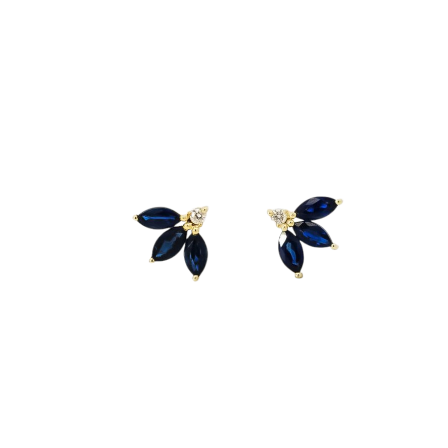Aretes oro amarillo 14kt con diamantes y zafiros cortes marquise