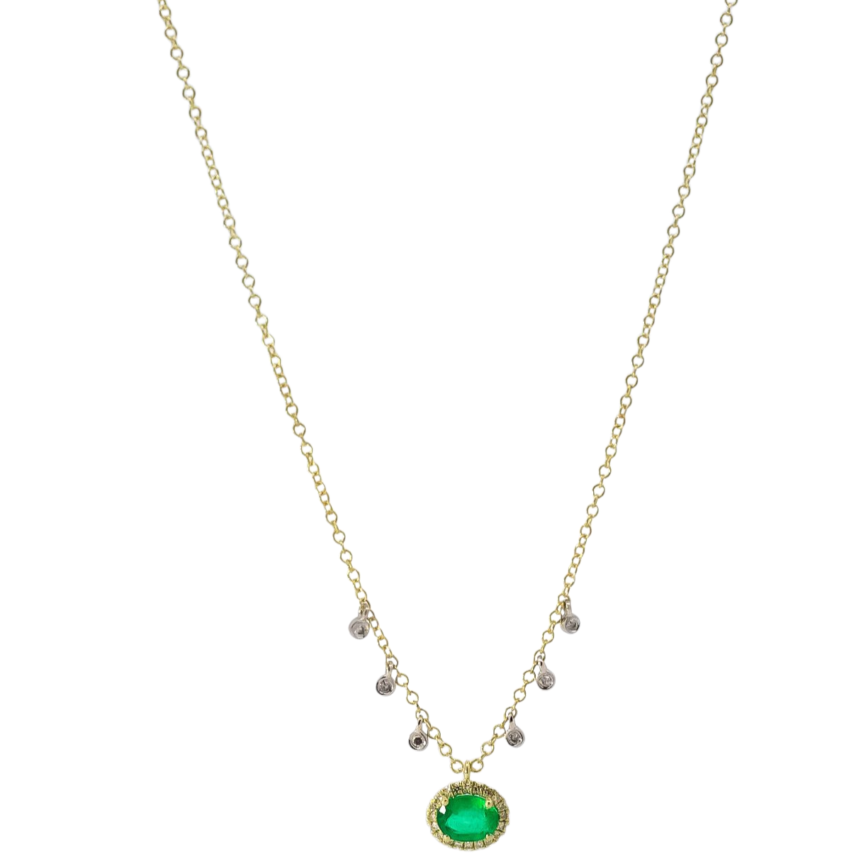 Collar oro amarillo 14kt  con diamantes y esmeralda