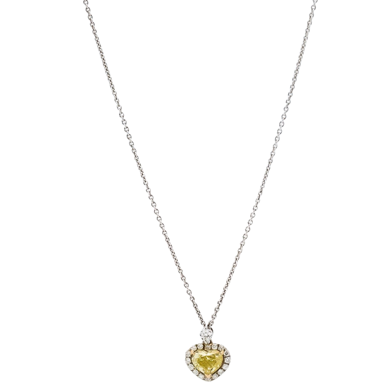 Collar oro blanco 18kt con diamantes y diamante amarillo corte corazón