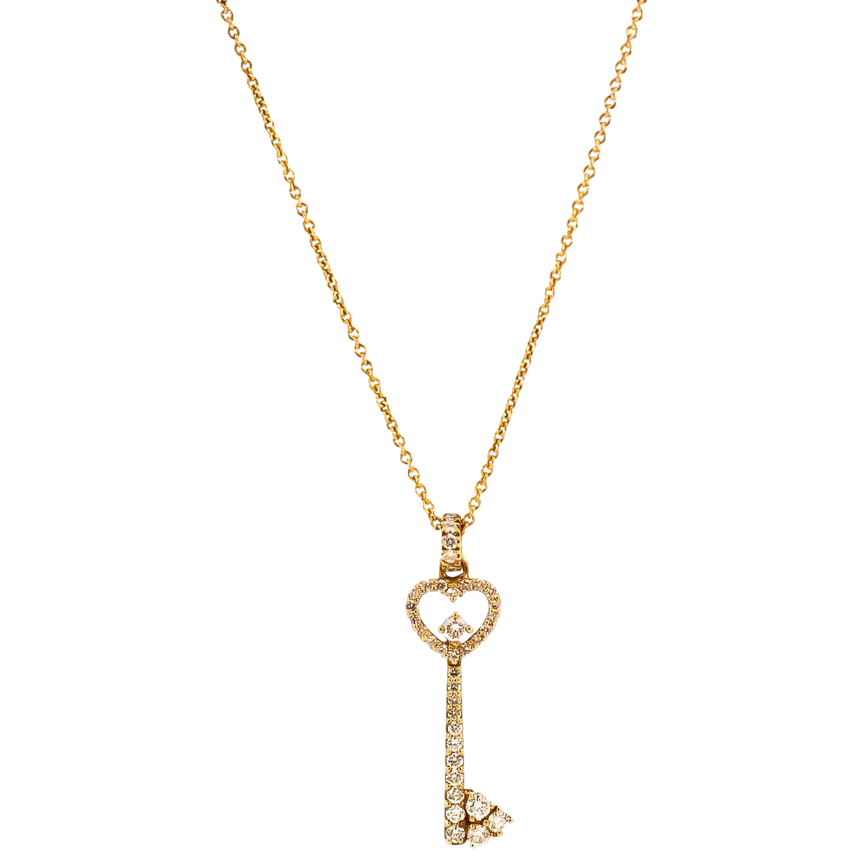 Collar oro amarillo 18kt dije en forma de corazón y  llave   con diamantes