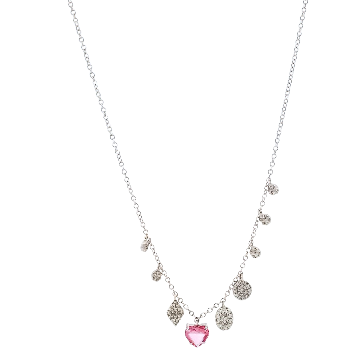 Collar oro blanco 14kt con dije en diamantes y zafiro Rosado corte corazón