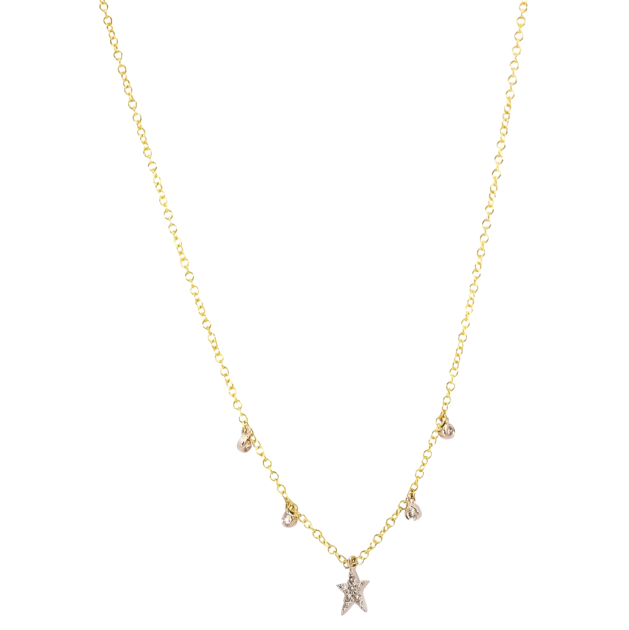 Collar oro amarillo 14kt con dije en forma de estrella y puntos de diamantes
