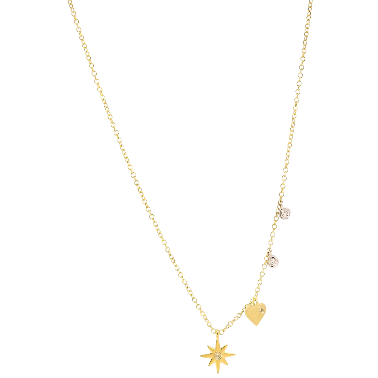Collar oro amarillo 14kt con dije diseño de estrella y corazón con diamantes