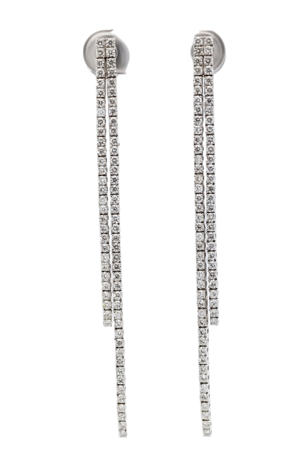 Aretes tenis doble filas  en oro blanco 18kt