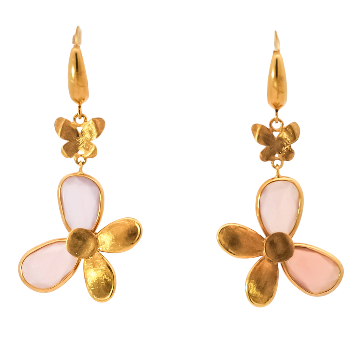 Aretes en oro amarillo 18kt con cuarzo rosa