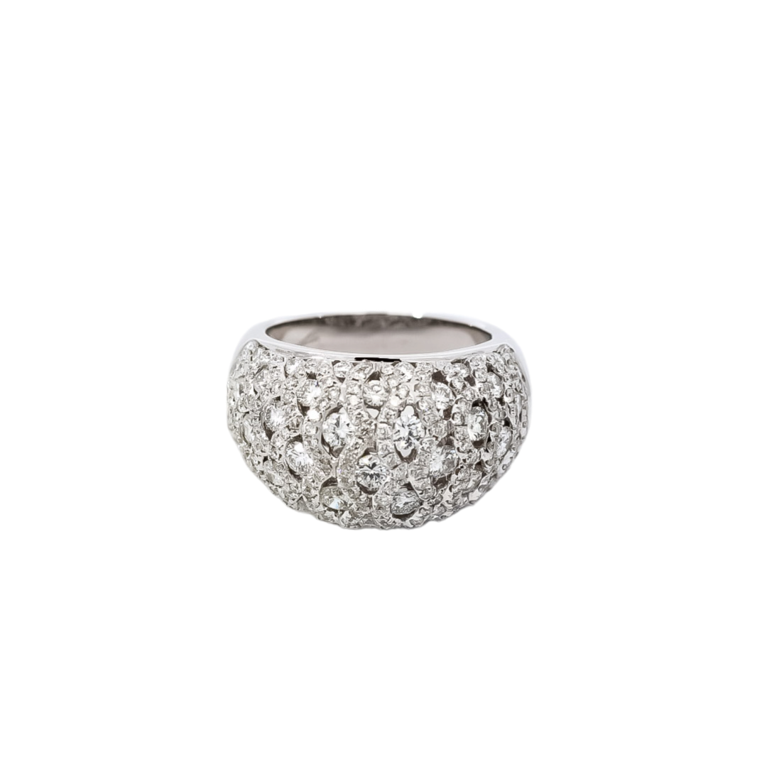 Anillo ancho con diamantes en oro blanco 18kt