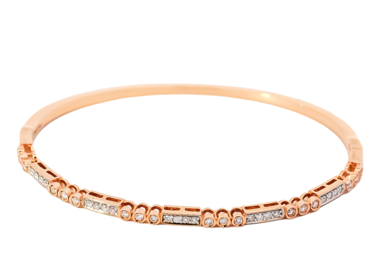Pulsera delgada tipo caña en oro rosa  con diamantes