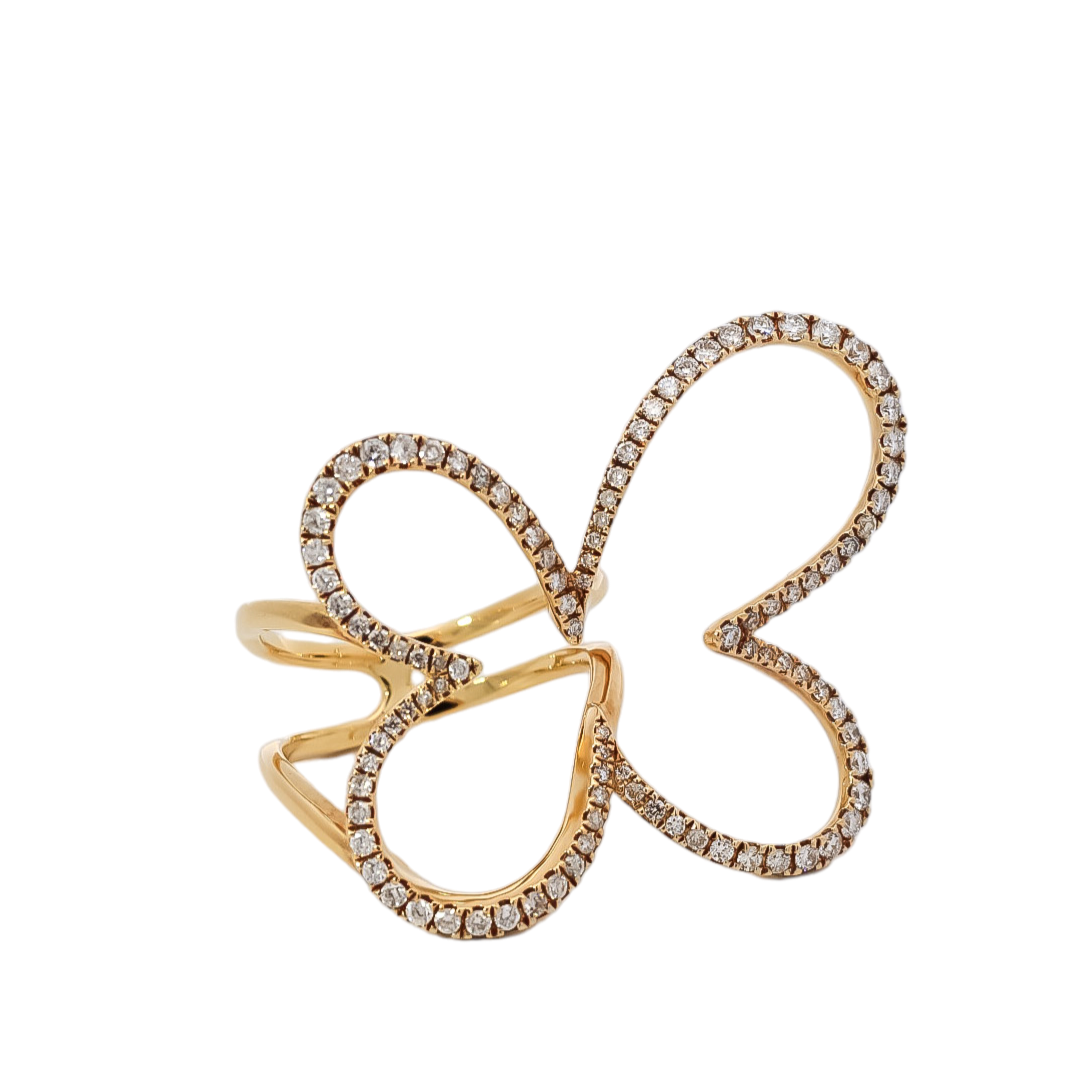 Anillo en forma de  mariposa de oro amarillo  y diamantes