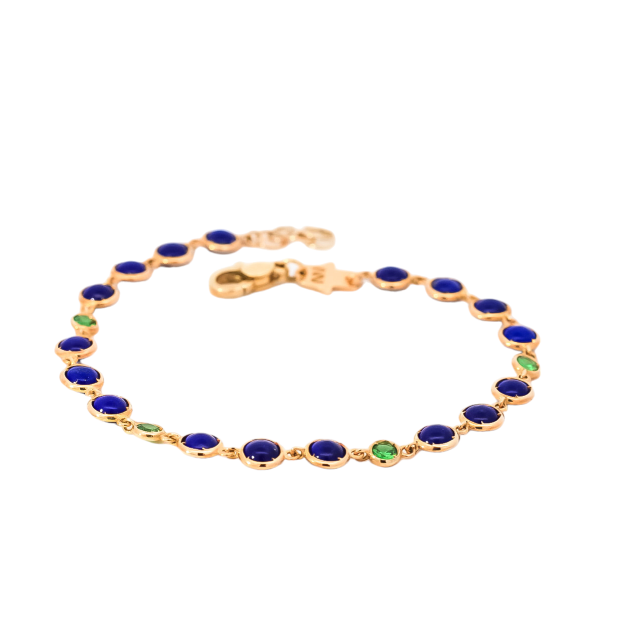 Pulsera en oro amarillo   con Tsavorite  y lápiz lazuli