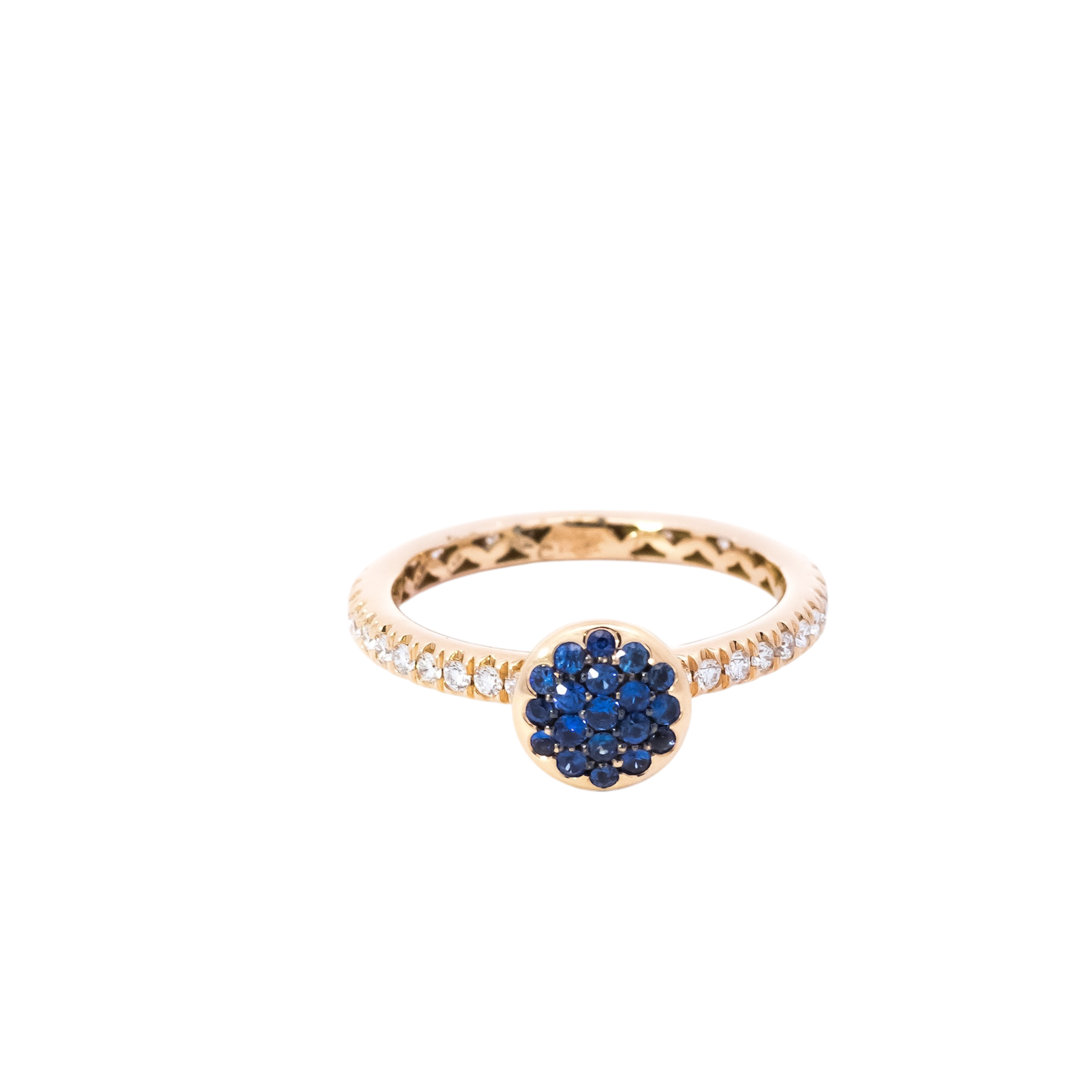Anillo oro rosa 18kt tipo Riviera con diamantes y zafiros