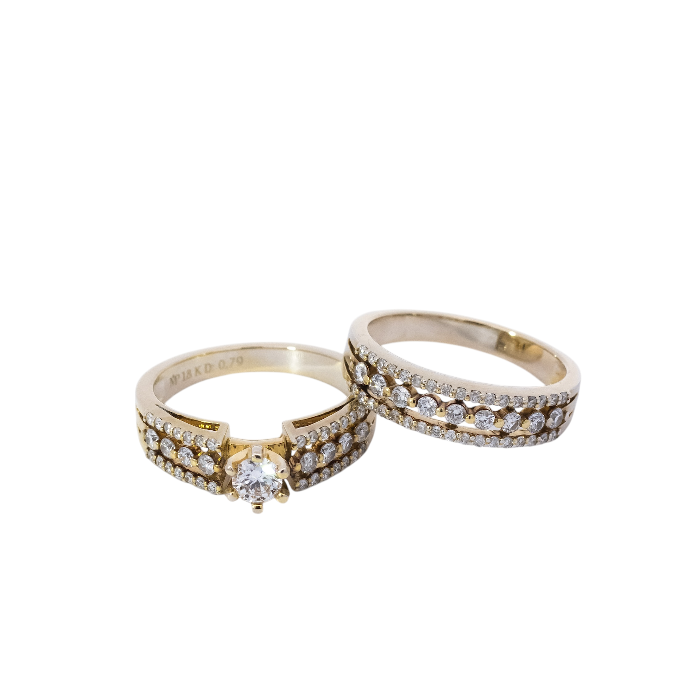 Juego de anillo de compromiso y alianza en oro 18kt con diamantes