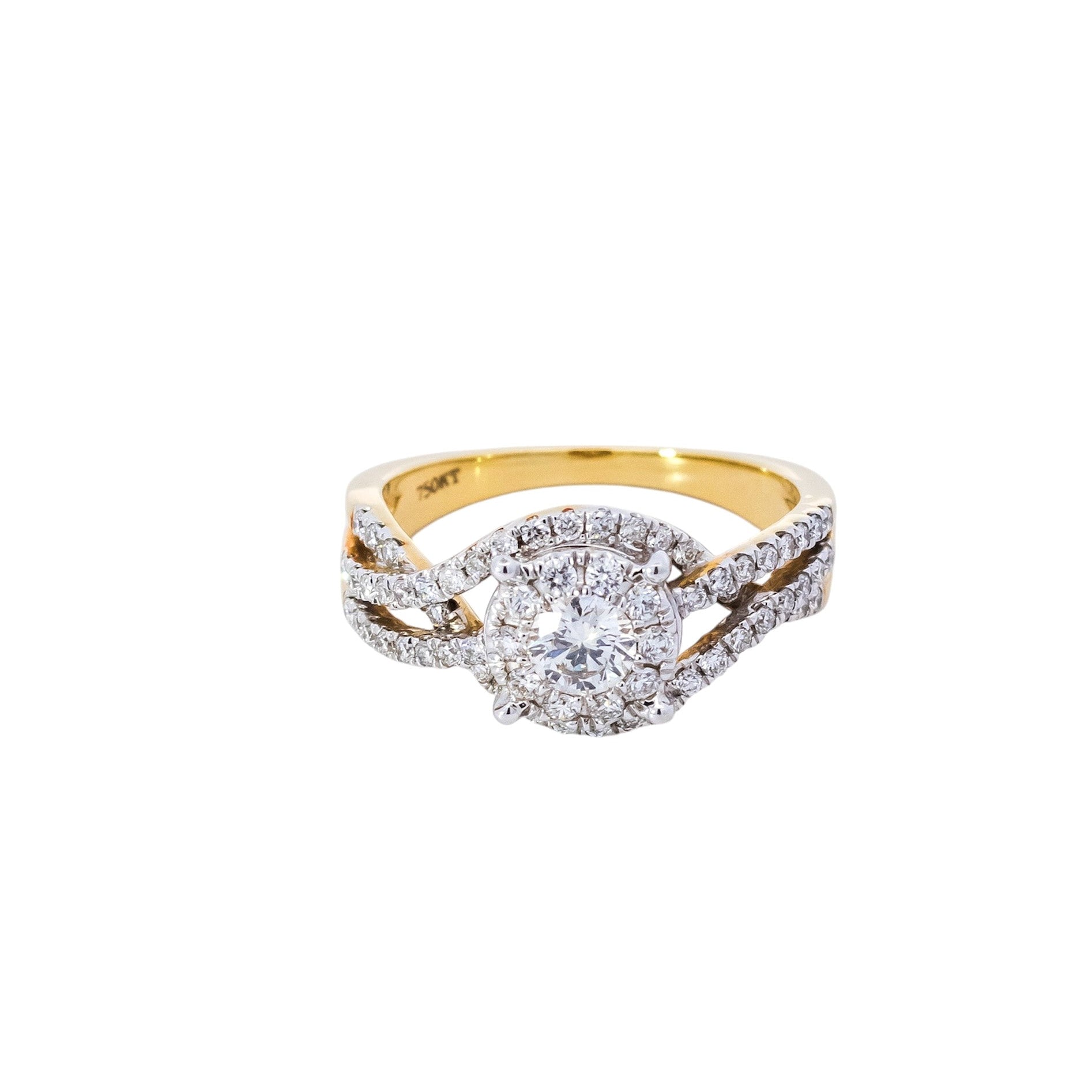 Anillo de compromiso oro 18kt diseño de líneas entrelazadas en diamantes
